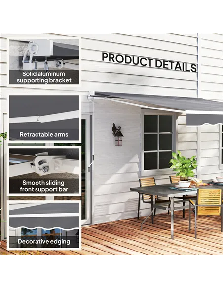 Outsunny 2 x 2.5m Manual Retractable Awning - Dark Grey