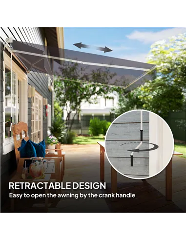 Outsunny 2 x 2.5m Manual Retractable Awning - Dark Grey