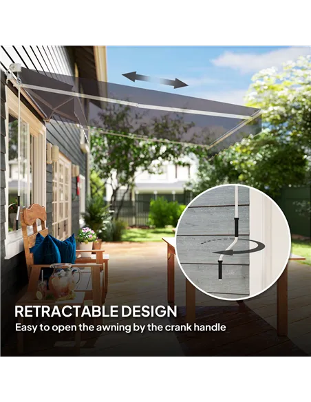Outsunny 2 x 2.5m Manual Retractable Awning - Dark Grey