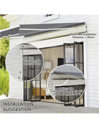 Outsunny 2 x 2.5m Manual Retractable Awning - Dark Grey
