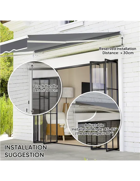 Outsunny 2 x 2.5m Manual Retractable Awning - Dark Grey