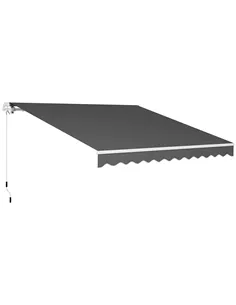 Outsunny 3 x 2.5m Garden Patio Manual Awning, Retractable Canopy Sun Shade Shelter with Fittings and Crank Handle, Dark Grey