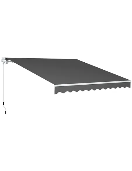 Outsunny 3 x 2.5m Garden Patio Manual Awning, Retractable Canopy Sun Shade Shelter with Fittings and Crank Handle, Dark Grey