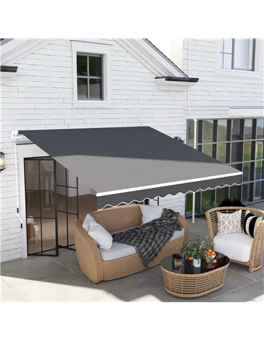 Outsunny 3 x 2.5m Garden Patio Manual Awning, Retractable Canopy Sun Shade Shelter with Fittings and Crank Handle, Dark Grey