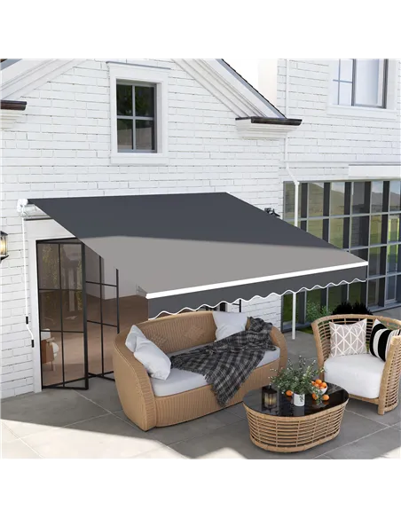 Outsunny 3 x 2.5m Garden Patio Manual Awning, Retractable Canopy Sun Shade Shelter with Fittings and Crank Handle, Dark Grey