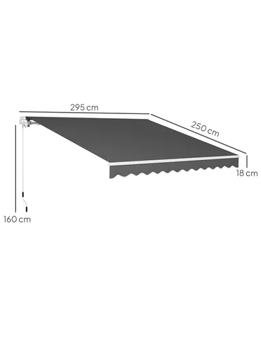 Outsunny 3 x 2.5m Garden Patio Manual Awning, Retractable Canopy Sun Shade Shelter with Fittings and Crank Handle, Dark Grey