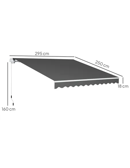 Outsunny 3 x 2.5m Garden Patio Manual Awning, Retractable Canopy Sun Shade Shelter with Fittings and Crank Handle, Dark Grey