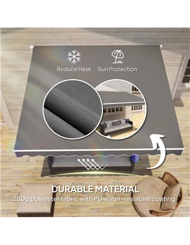 Outsunny 3 x 2.5m Garden Patio Manual Awning, Retractable Canopy Sun Shade Shelter with Fittings and Crank Handle, Dark Grey