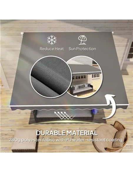 Outsunny 3 x 2.5m Garden Patio Manual Awning, Retractable Canopy Sun Shade Shelter with Fittings and Crank Handle, Dark Grey