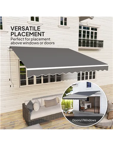 Outsunny 3 x 2.5m Garden Patio Manual Awning, Retractable Canopy Sun Shade Shelter with Fittings and Crank Handle, Dark Grey