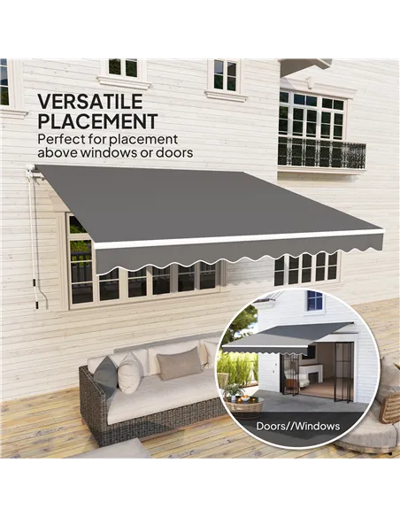 Outsunny 3 x 2.5m Garden Patio Manual Awning, Retractable Canopy Sun Shade Shelter with Fittings and Crank Handle, Dark Grey