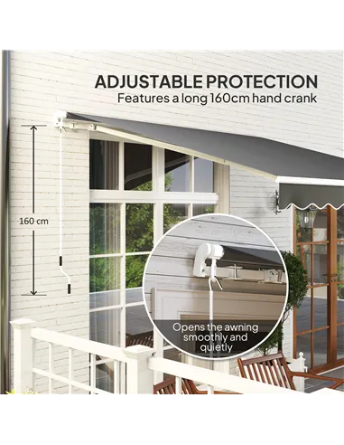 Outsunny 3 x 2.5m Garden Patio Manual Awning, Retractable Canopy Sun Shade Shelter with Fittings and Crank Handle, Dark Grey