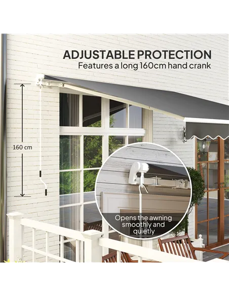Outsunny 3 x 2.5m Garden Patio Manual Awning, Retractable Canopy Sun Shade Shelter with Fittings and Crank Handle, Dark Grey