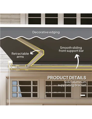 Outsunny 3 x 2.5m Garden Patio Manual Awning, Retractable Canopy Sun Shade Shelter with Fittings and Crank Handle, Dark Grey