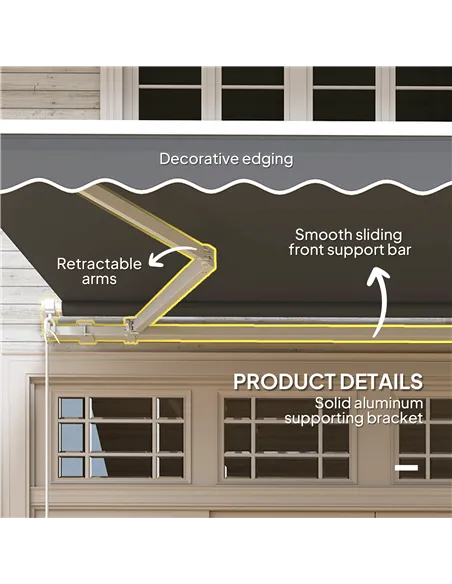 Outsunny 3 x 2.5m Garden Patio Manual Awning, Retractable Canopy Sun Shade Shelter with Fittings and Crank Handle, Dark Grey