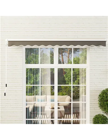 Outsunny 3 x 2.5m Garden Patio Manual Awning, Retractable Canopy Sun Shade Shelter with Fittings and Crank Handle, Dark Grey