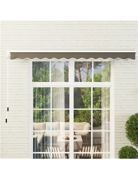 Outsunny 3 x 2.5m Garden Patio Manual Awning, Retractable Canopy Sun Shade Shelter with Fittings and Crank Handle, Dark Grey