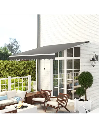 Outsunny 3 x 2.5m Garden Patio Manual Awning, Retractable Canopy Sun Shade Shelter with Fittings and Crank Handle, Dark Grey