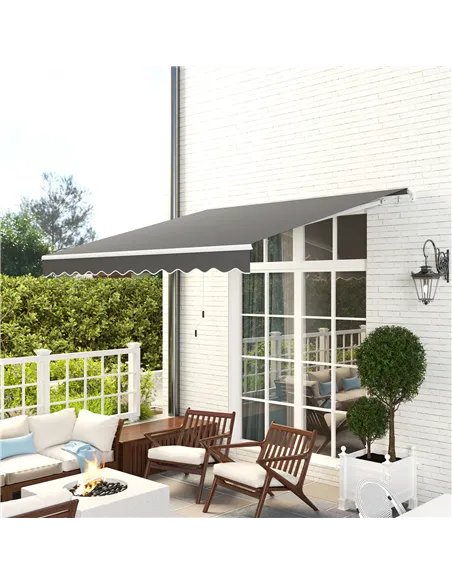 Outsunny 3 x 2.5m Garden Patio Manual Awning, Retractable Canopy Sun Shade Shelter with Fittings and Crank Handle, Dark Grey