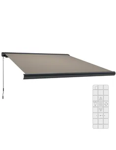Outsunny 3.5 x 3 m Electric Awning with Remote Controller, Aluminium Frame DIY Retractable Awning, UV50+ Sun Shade Canopy for Ga