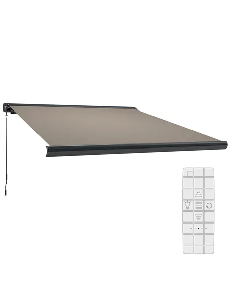 Outsunny 3.5 x 3 m Electric Awning with Remote Controller, Aluminium Frame DIY Retractable Awning, UV50+ Sun Shade Canopy for Ga