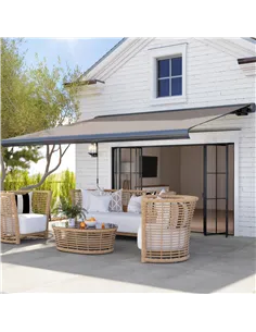 Outsunny 3.5 x 3 m Electric Awning with Remote Controller, Aluminium Frame DIY Retractable Awning, UV50+ Sun Shade Canopy for Ga 2