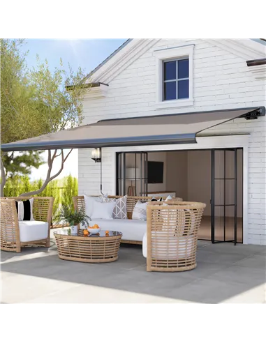 Outsunny 3.5 x 3 m Electric Awning with Remote Controller, Aluminium Frame DIY Retractable Awning, UV50+ Sun Shade Canopy for Ga