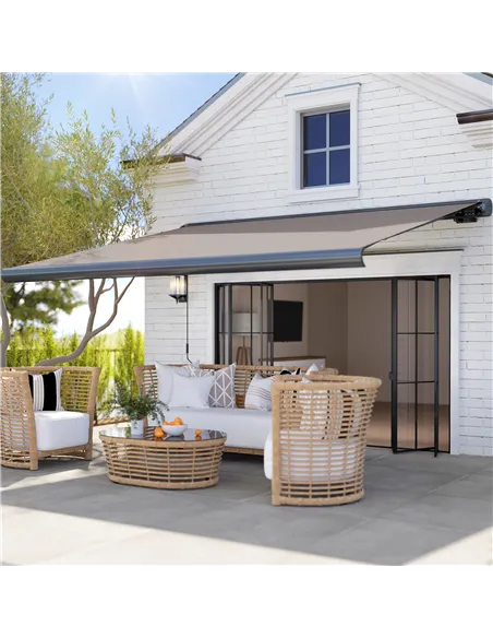 Outsunny 3.5 x 3 m Electric Awning with Remote Controller, Aluminium Frame DIY Retractable Awning, UV50+ Sun Shade Canopy for Ga