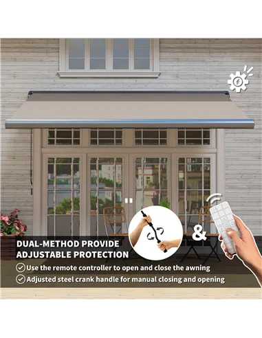 Outsunny 3.5 x 3 m Electric Awning with Remote Controller, Aluminium Frame DIY Retractable Awning, UV50+ Sun Shade Canopy for Ga