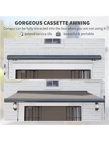 Outsunny 3.5 x 3 m Electric Awning with Remote Controller, Aluminium Frame DIY Retractable Awning, UV50+ Sun Shade Canopy for Ga