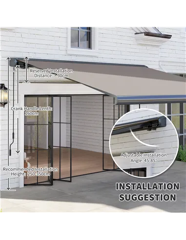 Outsunny 3.5 x 3 m Electric Awning with Remote Controller, Aluminium Frame DIY Retractable Awning, UV50+ Sun Shade Canopy for Ga