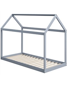 HOMCOM Single Bed Frame, House Scandinavian Style Wooden Bed Frame for 90W x 190Dcm Mattress, Pine Wood Bed Base, Grey