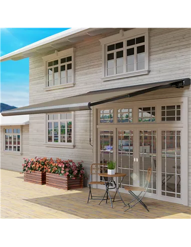 Outsunny 3.5 x 3 m Electric Awning with Remote Controller, Aluminium Frame DIY Retractable Awning, UV50+ Sun Shade Canopy for Ga