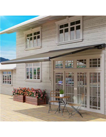Outsunny 3.5 x 3 m Electric Awning with Remote Controller, Aluminium Frame DIY Retractable Awning, UV50+ Sun Shade Canopy for Ga