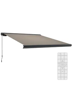 Outsunny 3 x 2.5 m Electric Awning with Remote Controller, Aluminium Frame DIY Retractable Awning, UV50+ Sun Shade Canopy for Ga