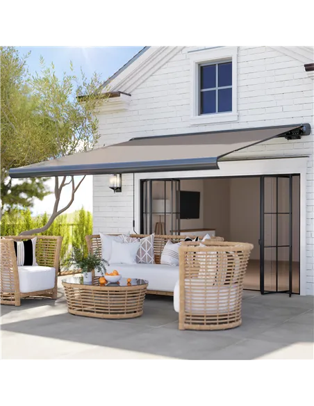 Outsunny 3 x 2.5 m Electric Awning with Remote Controller, Aluminium Frame DIY Retractable Awning, UV50+ Sun Shade Canopy for Ga