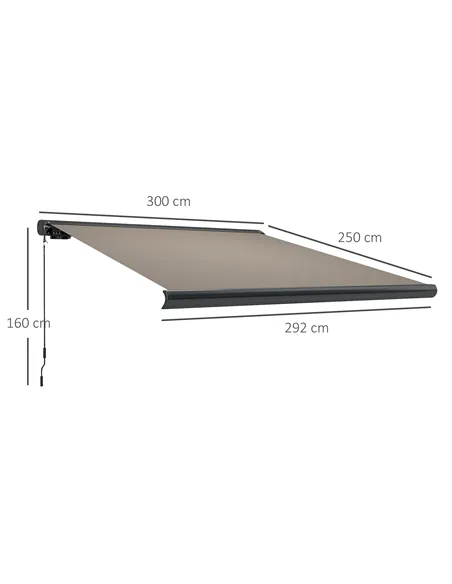 Outsunny 3 x 2.5 m Electric Awning with Remote Controller, Aluminium Frame DIY Retractable Awning, UV50+ Sun Shade Canopy for Ga