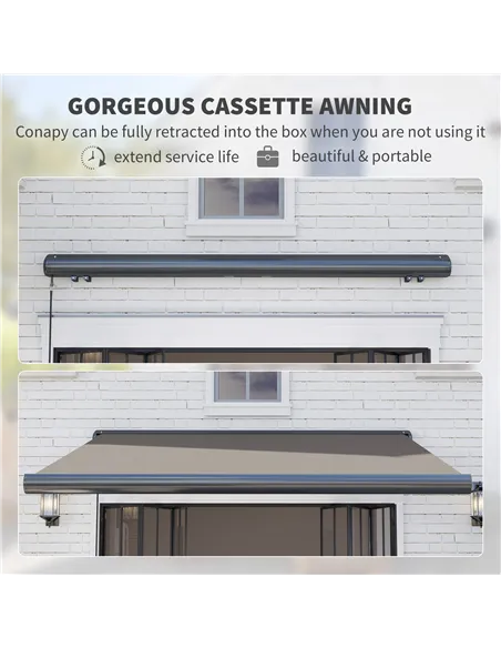Outsunny 3 x 2.5 m Electric Awning with Remote Controller, Aluminium Frame DIY Retractable Awning, UV50+ Sun Shade Canopy for Ga