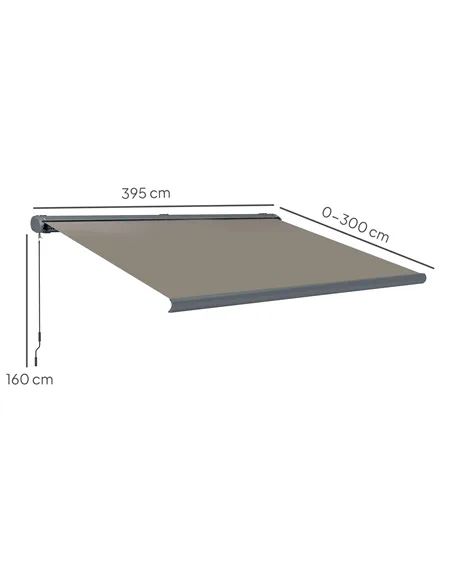 Outsunny 4 x 3(m) Full Cassette Electric Awning with Remote Controller, Aluminium Frame DIY Retractable Garden Awning, UPF50+ Su