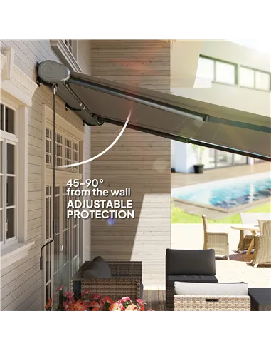 Outsunny 4 x 3(m) Full Cassette Electric Awning with Remote Controller, Aluminium Frame DIY Retractable Garden Awning, UPF50+ Su