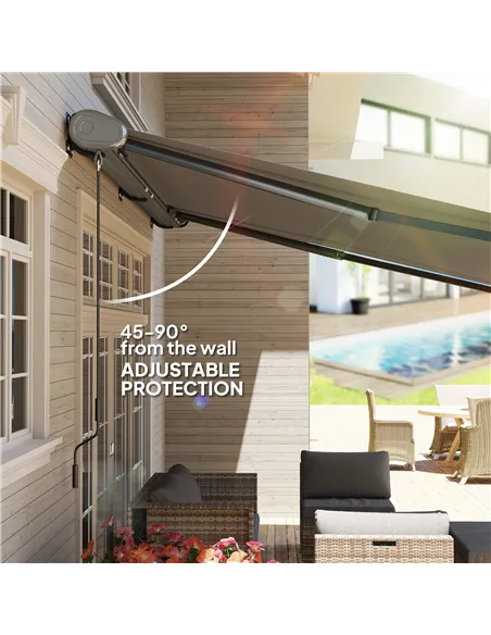 Outsunny 4 x 3(m) Full Cassette Electric Awning with Remote Controller, Aluminium Frame DIY Retractable Garden Awning, UPF50+ Su
