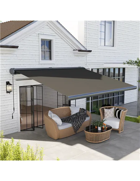 Outsunny 4 x 3(m) Full Cassette Electric Awning with Remote Controller, Aluminium Frame DIY Retractable Garden Awning, UPF50+ Su