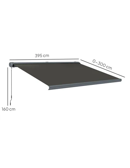 Outsunny 4 x 3(m) Full Cassette Electric Awning with Remote Controller, Aluminium Frame DIY Retractable Garden Awning, UPF50+ Su