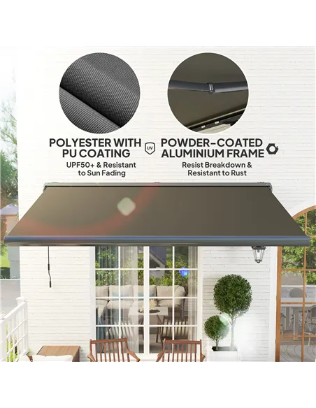 Outsunny 4 x 3(m) Full Cassette Electric Awning with Remote Controller, Aluminium Frame DIY Retractable Garden Awning, UPF50+ Su