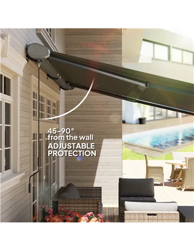 Outsunny 4 x 3(m) Full Cassette Electric Awning with Remote Controller, Aluminium Frame DIY Retractable Garden Awning, UPF50+ Su
