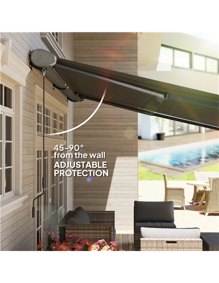 Outsunny 4 x 3(m) Full Cassette Electric Awning with Remote Controller, Aluminium Frame DIY Retractable Garden Awning, UPF50+ Su