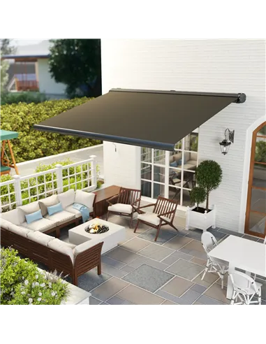 Outsunny 4 x 3(m) Full Cassette Electric Awning with Remote Controller, Aluminium Frame DIY Retractable Garden Awning, UPF50+ Su