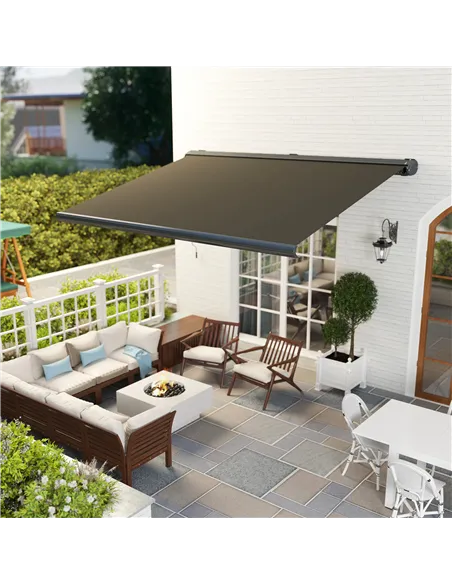 Outsunny 4 x 3(m) Full Cassette Electric Awning with Remote Controller, Aluminium Frame DIY Retractable Garden Awning, UPF50+ Su