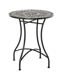 Outsunny Round Mosaic Tabletop Garden Table - Grey/Black