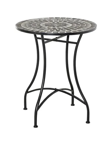 Outsunny Round Mosaic Tabletop Garden Table - Grey/Black